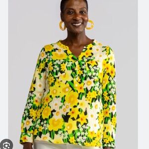 LESLEY EVERS Yellow Daffodil Print Shirt